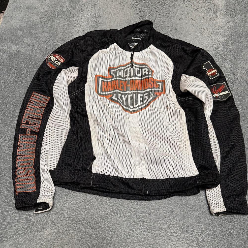Harley Davidson Jacket Mens Medium White Orange Mesh Motorcycle Riding Padded